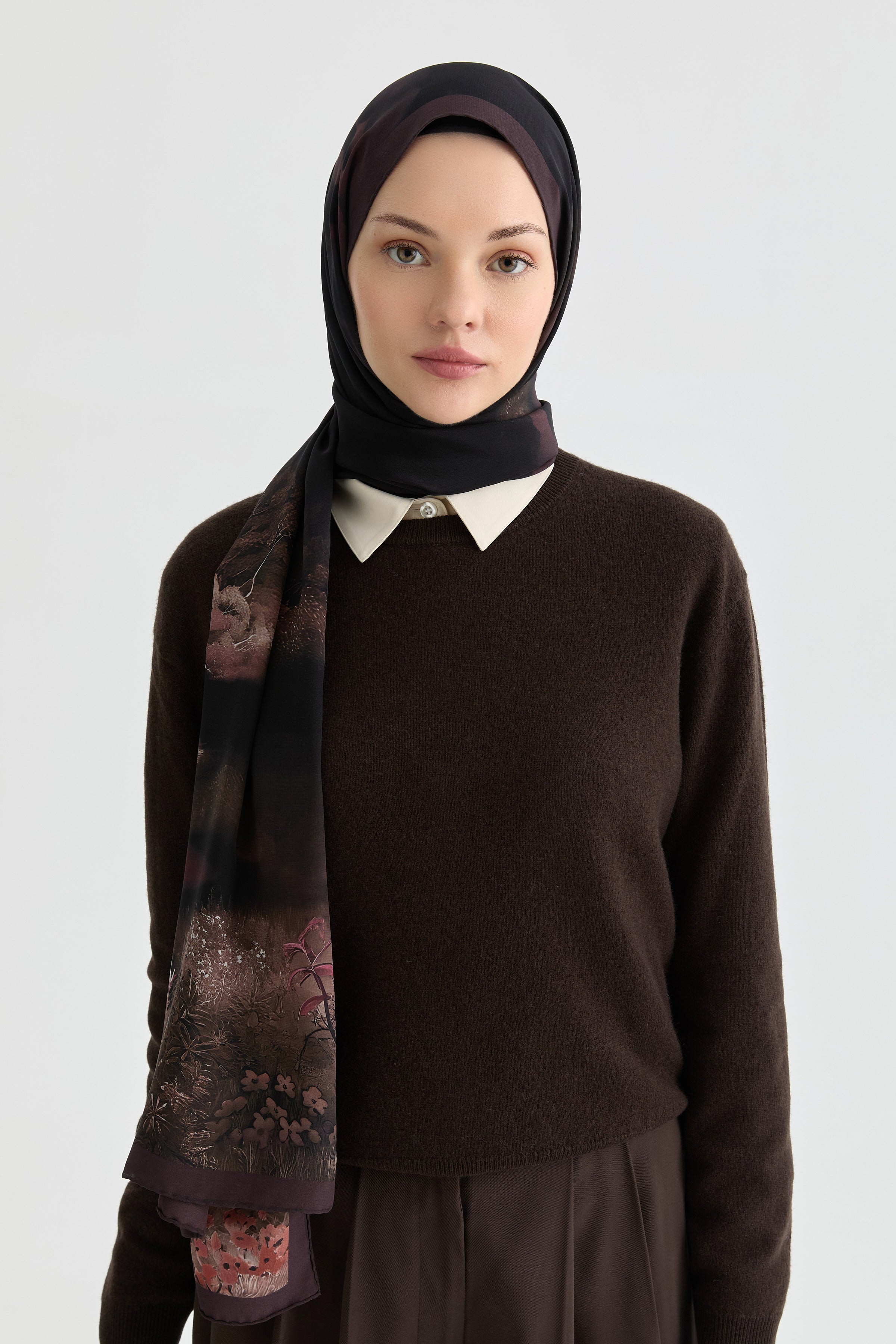 Maren Krep İpek Şal - Mürdüm TUGBA