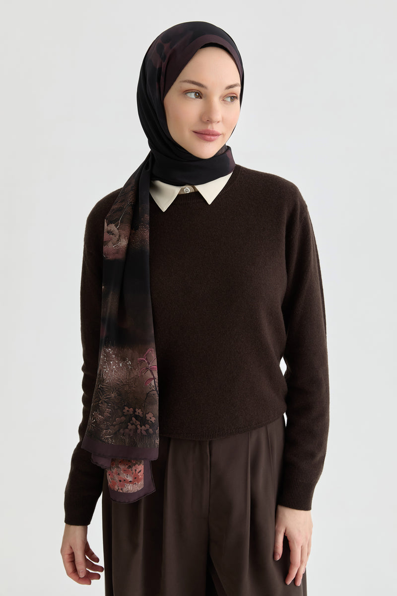 Maren Krep İpek Şal - Mürdüm TUGBA