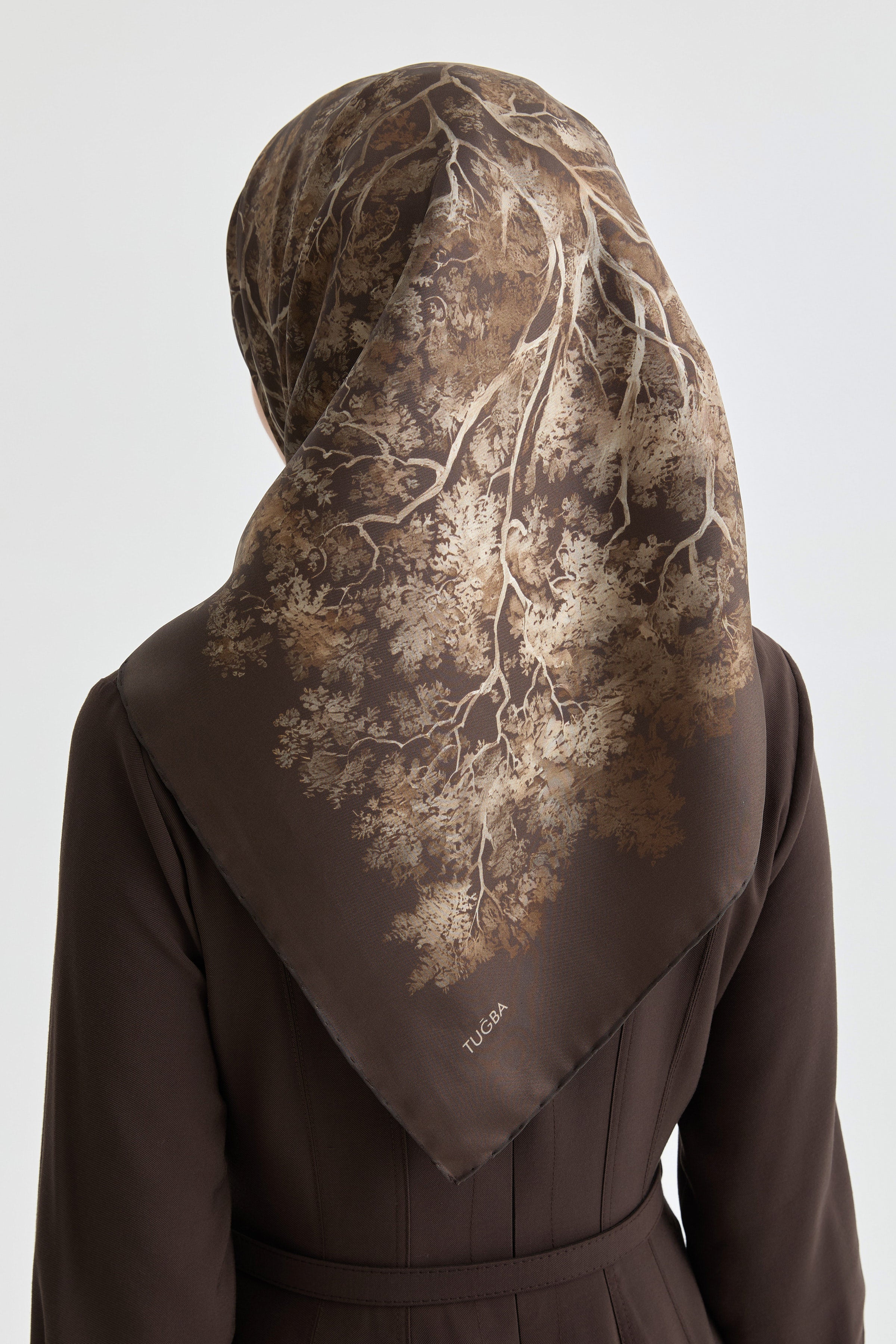 Belva Twill İpek Eşarp - Kahve TUGBA