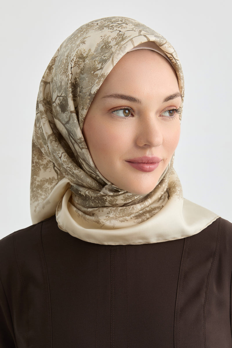Belva Twill İpek Eşarp - Bej TUGBA