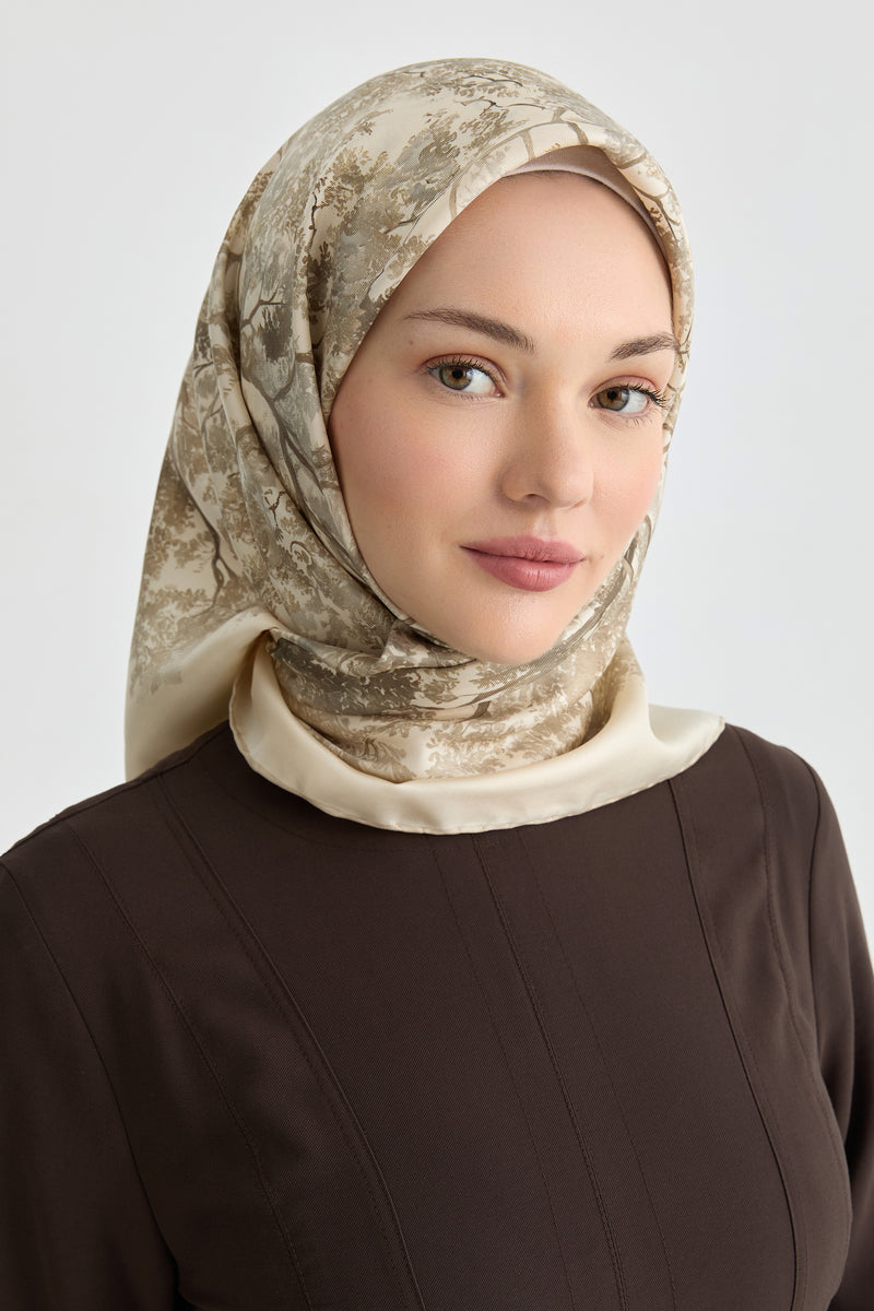 Belva Twill İpek Eşarp - Bej TUGBA