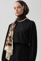 Sebu Krep İpek Şal - Kahve TUGBA