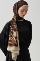 Sebu Krep İpek Şal - Kahve TUGBA