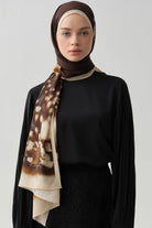 Sebu Krep İpek Şal - Kahve TUGBA