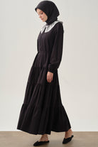 Seyyar Yakalı Çingene Etekli Elbise - Siyah TUGBA