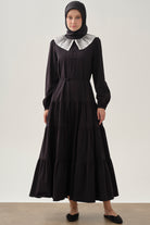 Seyyar Yakalı Çingene Etekli Elbise - Siyah TUGBA