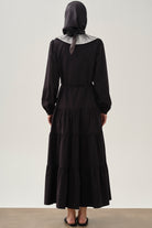 Seyyar Yakalı Çingene Etekli Elbise - Siyah TUGBA