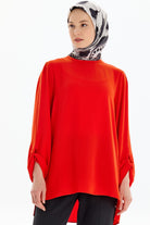 Sıfır Yaka Kol Detaylı Bluz - Mercan TUGBA
