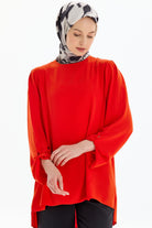 Sıfır Yaka Kol Detaylı Bluz - Mercan TUGBA