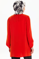 Sıfır Yaka Kol Detaylı Bluz - Mercan TUGBA