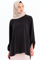 Sıfır Yaka Kol Detaylı Bluz - Siyah TUGBA