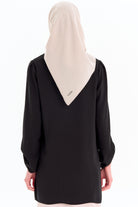 Sıfır Yaka Kol Detaylı Bluz - Siyah TUGBA