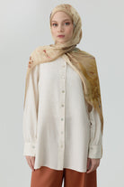 Sıfır Yaka Manşetli Gömlek - Bej TUGBA