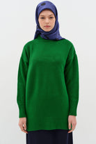 Sıfır Yaka Triko Tunik - Yeşil TUGBA