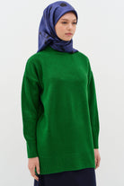 Sıfır Yaka Triko Tunik - Yeşil TUGBA