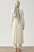 Şifon Garnili Beli Kemerli Uzun Tunik - Ekru TUGBA