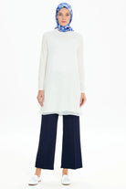 Şifon Garnili Penye Tunik - Ekru TUGBA