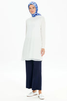 Şifon Garnili Penye Tunik - Ekru TUGBA