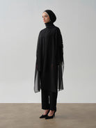 Şifon Kombinli Tunik - Siyah TUGBA