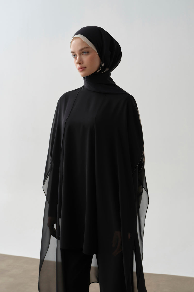 Şifon Kombinli Tunik - Siyah TUGBA