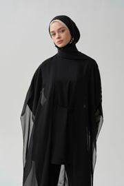 Şifon Kombinli Tunik - Siyah TUGBA