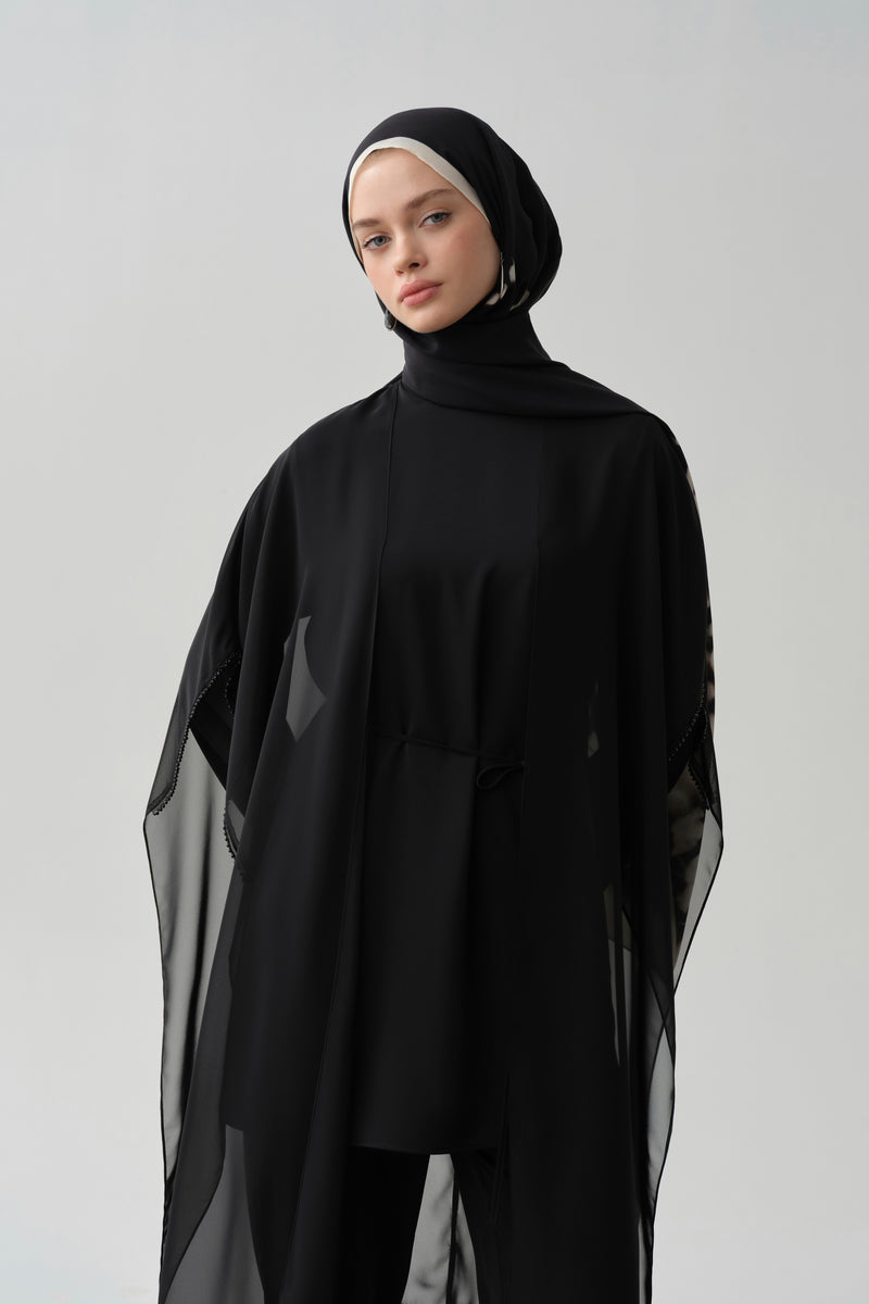 Şifon Kombinli Tunik - Siyah TUGBA