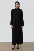 Şifon Kombinli Uzun Tunik - Siyah TUGBA