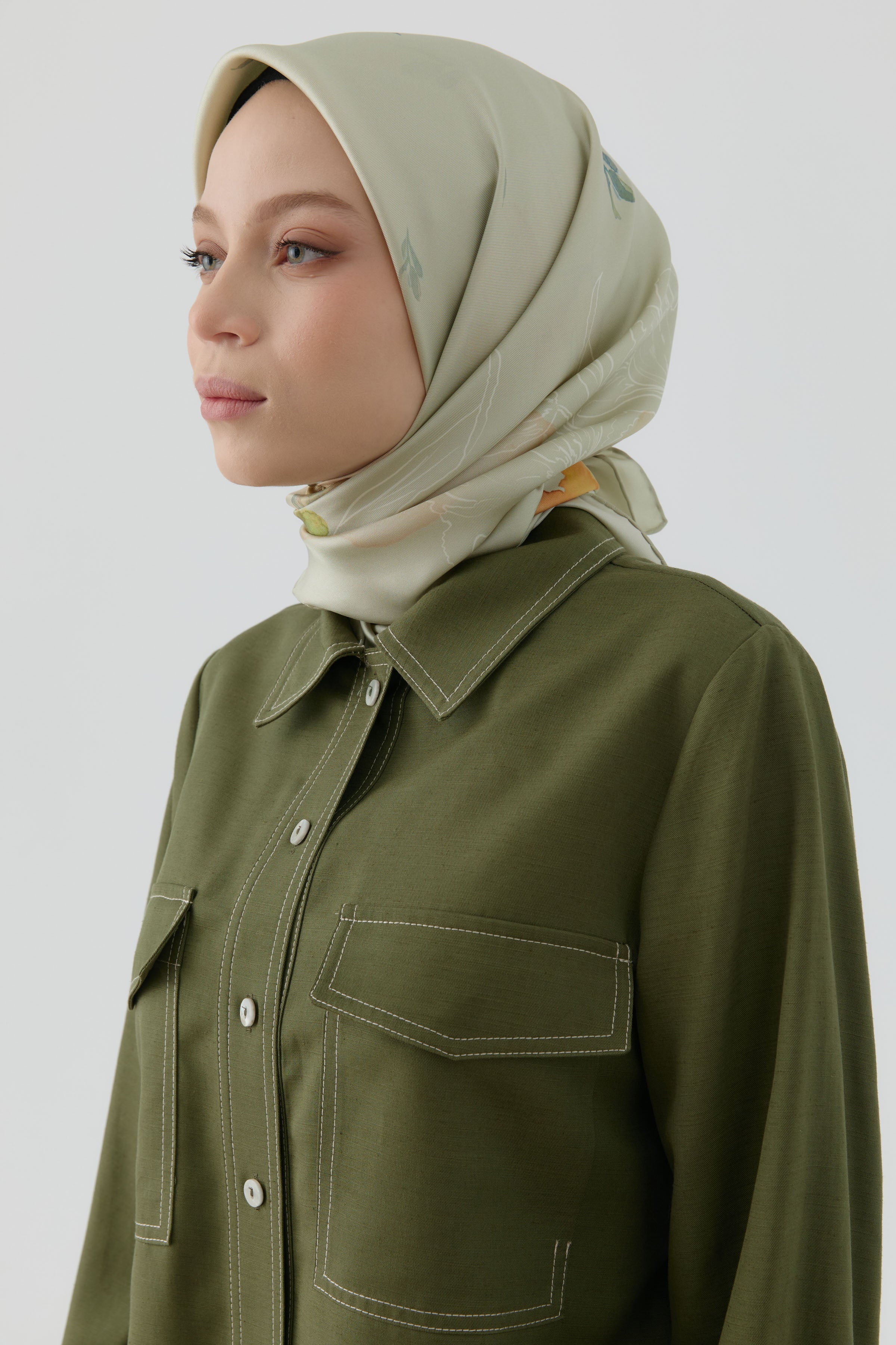 Süregan Twill İpek Eşarp - Su Yeşili TUGBA