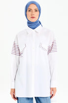 Süs Cep Kapaklı Garnili Gömlek - Beyaz TUGBA