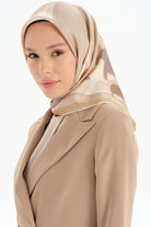 T Logolu Twill İpek Eşarp - Açık Kahve TUGBA