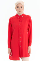 Taş Aksesuarlı Şık Tunik - Mercan TUGBA