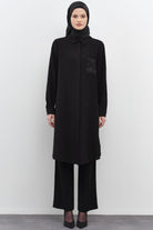 Taşlı Cep Detaylı Tunik - Siyah TUGBA