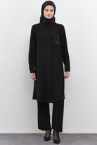 Taşlı Cep Detaylı Tunik - Siyah TUGBA