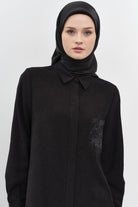 Taşlı Cep Detaylı Tunik - Siyah TUGBA