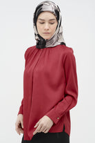 Ters Gizli Patlı Pileli Gömlek - Kırmızı TUGBA