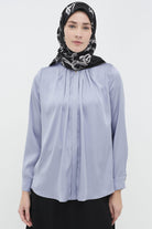 Ters Gizli Patlı Pileli Gömlek - Mavi TUGBA