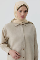 Ters Kapamalı Keten Gömlek - Bej TUGBA
