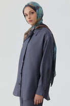 Ters Kapamalı Keten Gömlek - İndigo TUGBA