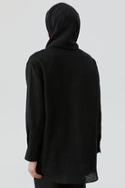 Ters Kapamalı Keten Gömlek - Siyah TUGBA