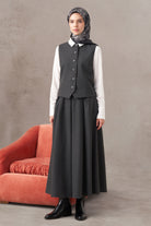 Çizgi Desen Yelek Etek Takım - Antrasit TUGBA