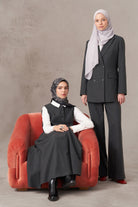 Çizgi Desenli Pantolon - Antrasit TUGBA