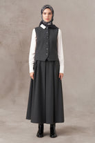 Çizgi Desen Yelek Etek Takım - Antrasit TUGBA