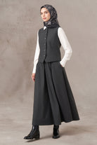 Çizgi Desen Yelek Etek Takım - Antrasit TUGBA