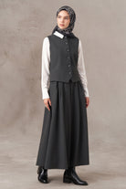 Çizgi Desen Yelek Etek Takım - Antrasit TUGBA