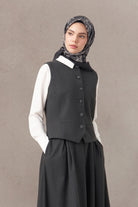 Çizgi Desen Yelek Etek Takım - Antrasit TUGBA