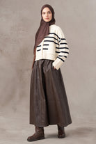 Bağcıklı Deri Etek - Kahve TUGBA