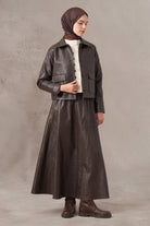 Bağcıklı Deri Etek - Kahve TUGBA