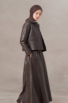 Kısa Deri Ceket - Kahve TUGBA