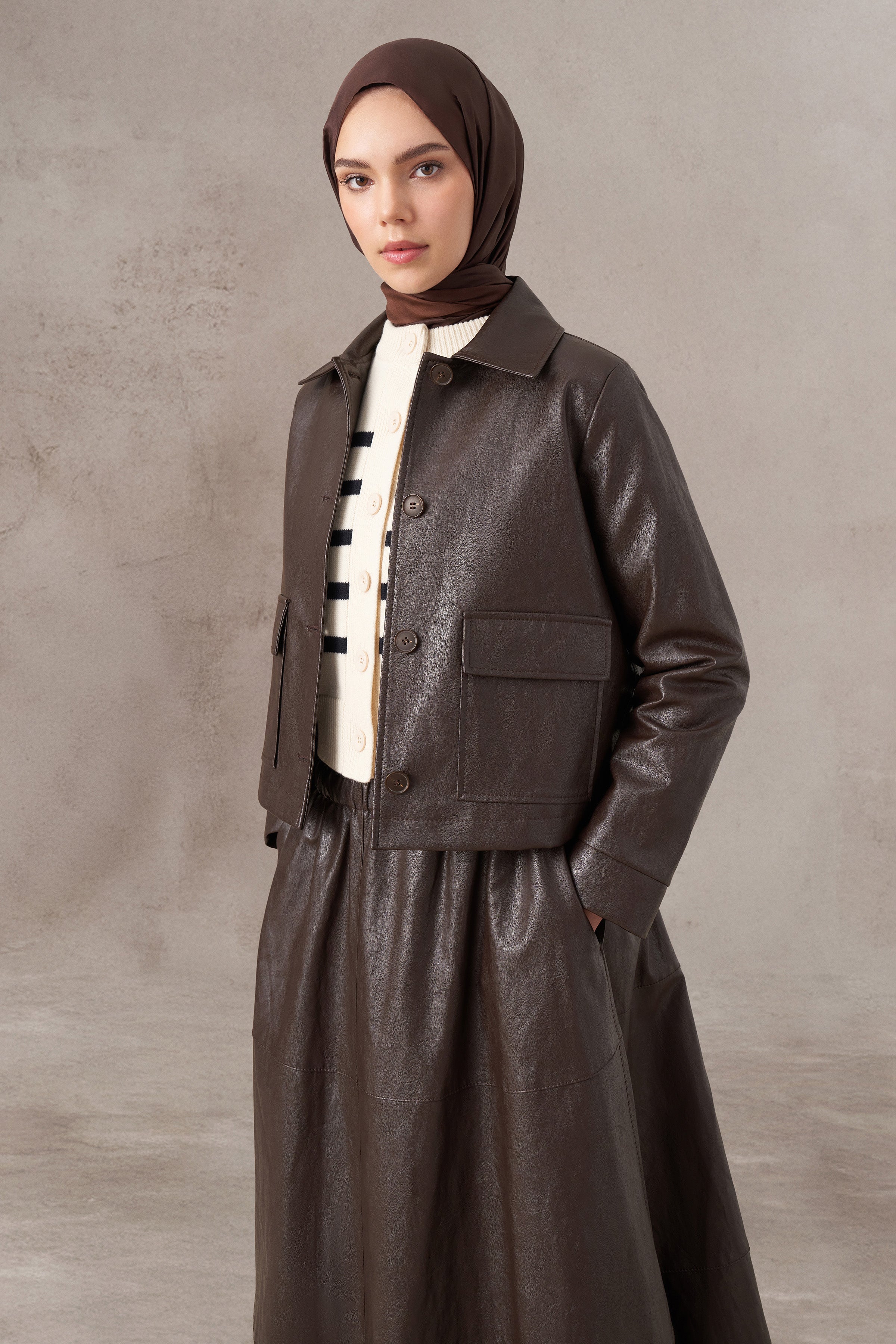 Short Leather Jacket - Brown – TUĞBA