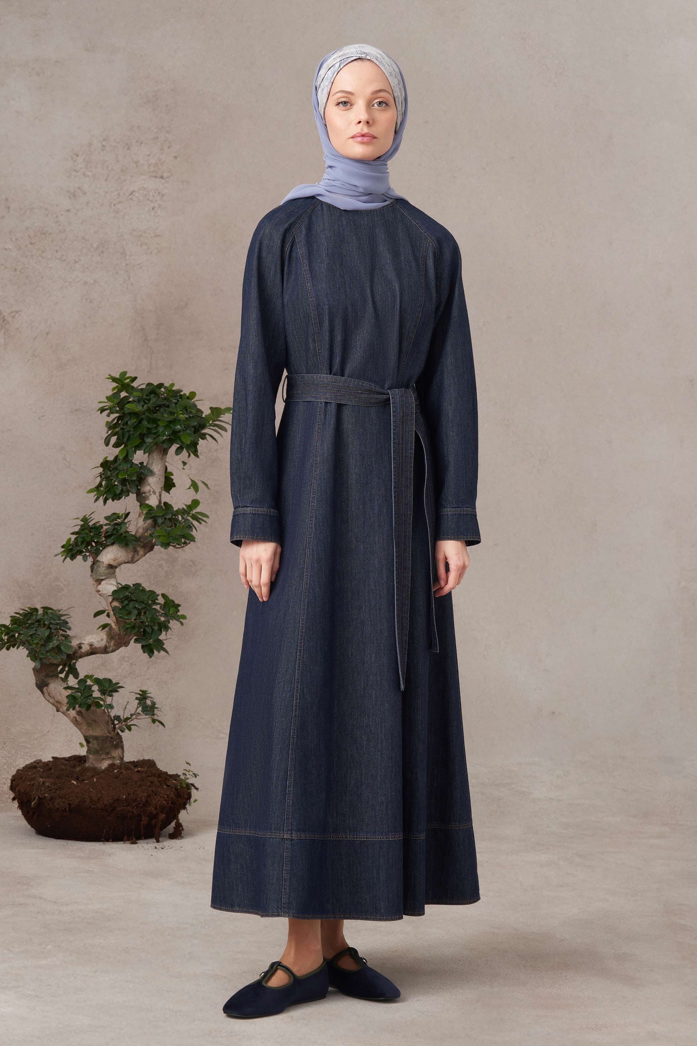 Denim Elbise - Lacivert TUGBA